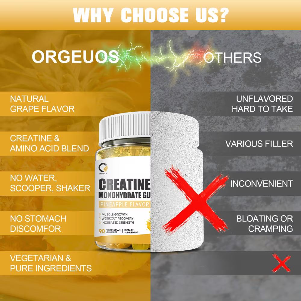 Creatine Monohydrate Gummies for Men & Women, Chewables Creatine Monohydrate for Muscle Strength, Energy Boost, Pre-Workout Supplement-90 Pineapple Gummies