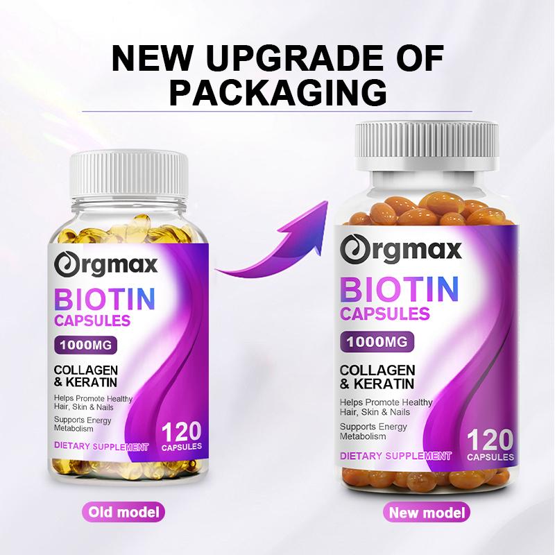 Orgmax Biotin Capsules Hair, Skin & Nails Supplement - Conditioned, Healthy Skin - Strong, Thick, Shiny Hair & Nails - Non-GMO Formula