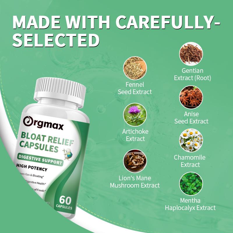 Orgmax Bloating Relief Capsules Helps Relieve Occasional Gas & Bloating After Meals, Post-Meal Comfort Support, Fennel Seeds Extract