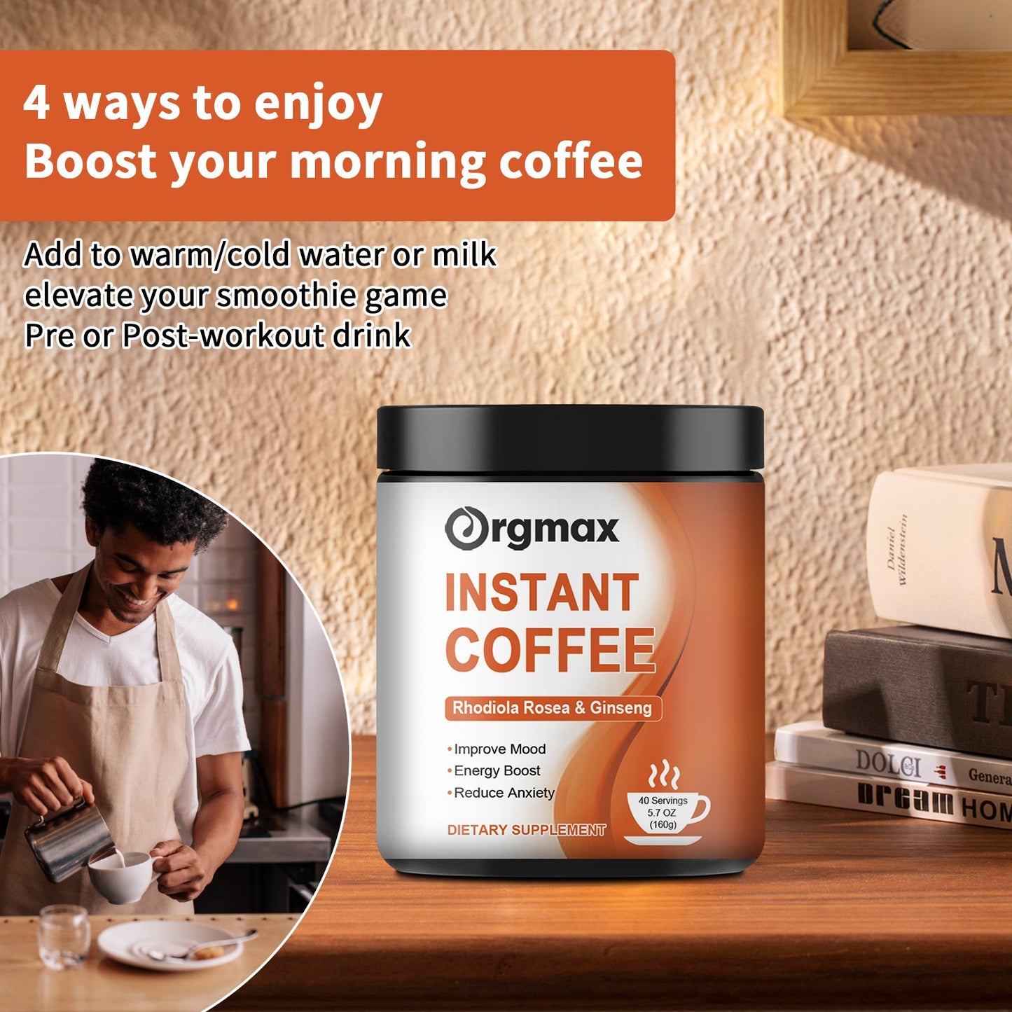 Orgmax Instant Coffee Rhodiola Rosea Dietary Supplement