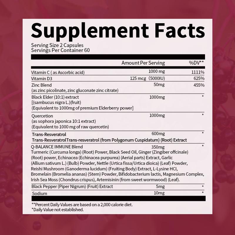 Quercetin Elderberry 1000MG High Potency Capsules Dietary Supplement