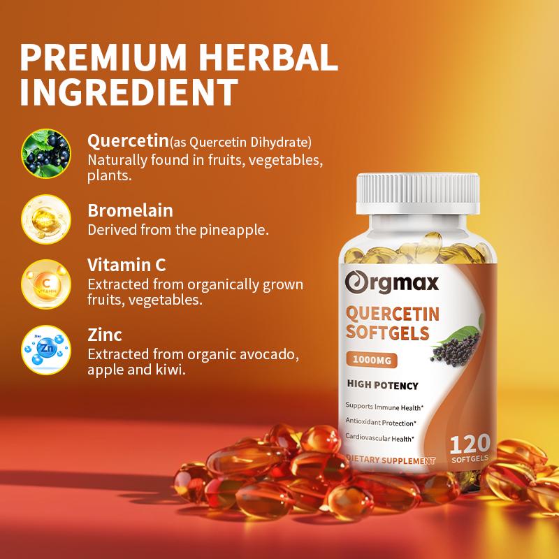 Orgmax Quercetin Capsules, Dietary Supplement, Antioxidant Support for Cardiovascular and Immune Health