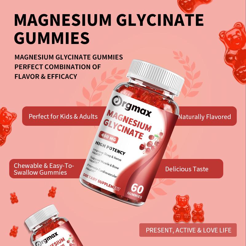 Orgmax Magnesium Glycinate Gummies Vitamin Calcium Pottasium Coenzyme Q10 60Pcs Sour Cherry Flavour Sleep Quality Supplement