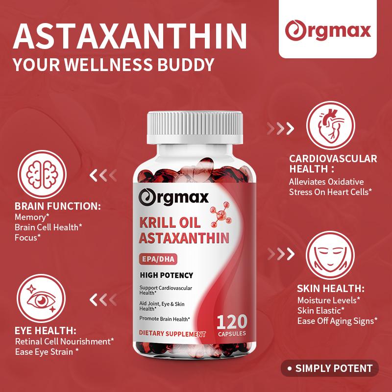 Orgmax Krill Oil Astaxanthin EPA DHA Capsules Dietary Supplement