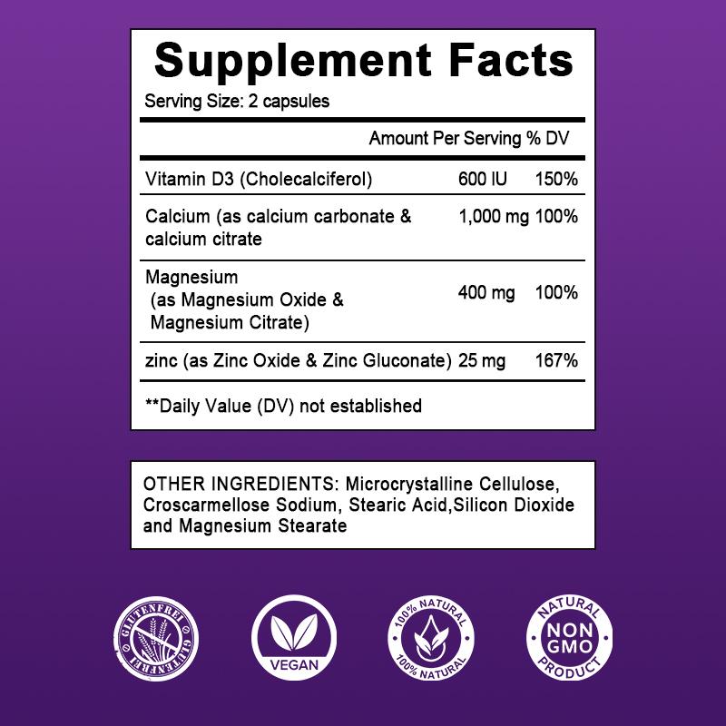 Orgmax Calcium Magnesium Zinc Capsules Promotes Strong Bones Teeth Supports Nerve & MuscleFunction Supplement Multi-Nutrients Enhance Immunity