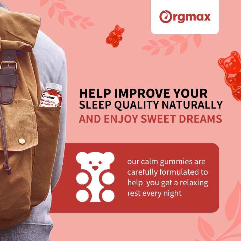 Orgmax Magnesium Glycinate Gummies Vitamin Calcium Pottasium Coenzyme Q10 60Pcs Sour Cherry Flavour Sleep Quality Supplement