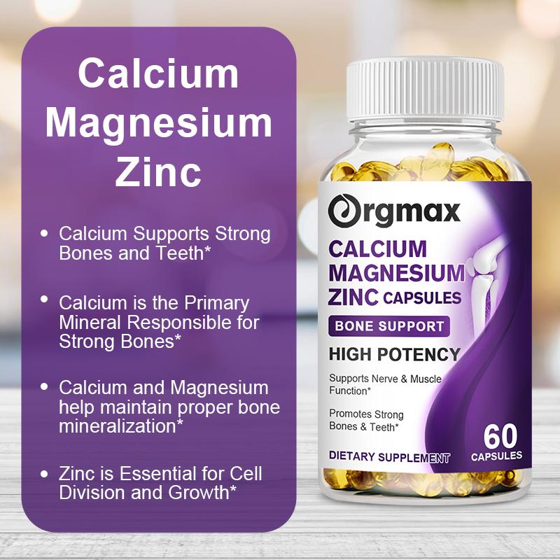 Orgmax Calcium Magnesium Zinc Capsules Promotes Strong Bones Teeth Supports Nerve & MuscleFunction Supplement Multi-Nutrients Enhance Immunity