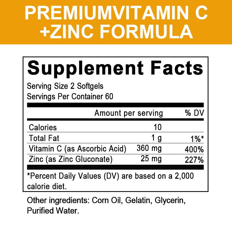 Vitamin C Bioavailable Supplement With Zinc Ascorbic Acid & Zinc Oxide Non-GMO & Gluten-Free Formula