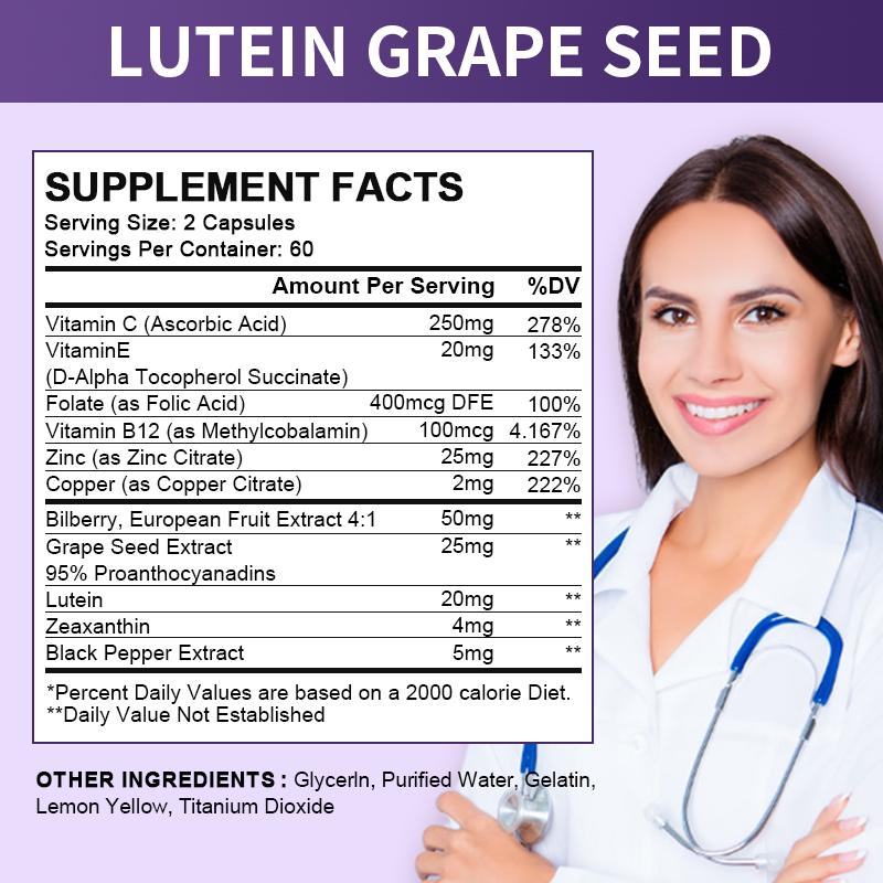 Orgmax Lutein Cowberry Grape Seed Eye Health Dietary Supplement