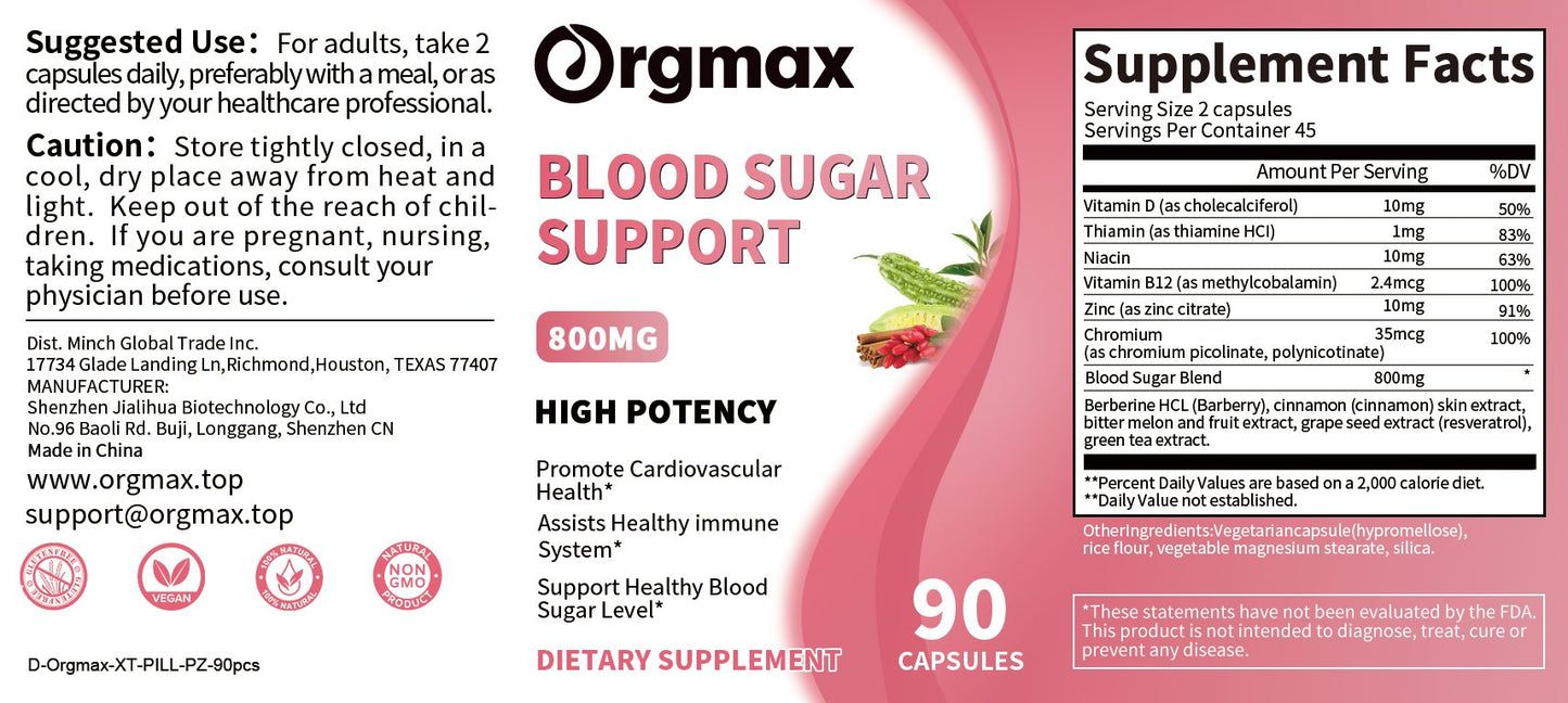 Orgmax Blood Sugar Support Capsules Dietary Supplement