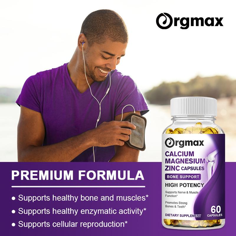 Orgmax Calcium Magnesium Zinc Capsules Promotes Strong Bones Teeth Supports Nerve & MuscleFunction Supplement Multi-Nutrients Enhance Immunity