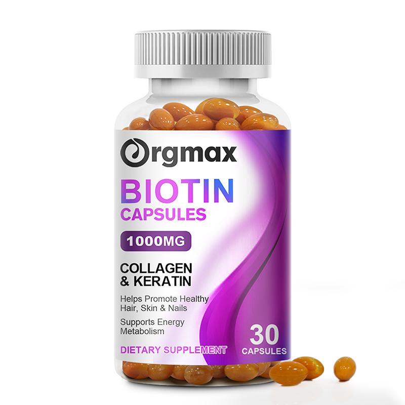 Orgmax Biotin Capsules Hair, Skin & Nails Supplement - Conditioned, Healthy Skin - Strong, Thick, Shiny Hair & Nails - Non-GMO Formula