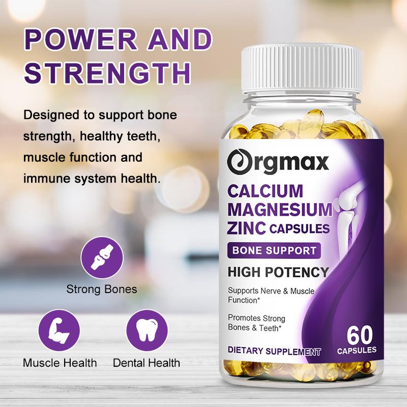 Orgmax Calcium Magnesium Zinc Capsules Promotes Strong Bones Teeth Supports Nerve & MuscleFunction Supplement Multi-Nutrients Enhance Immunity
