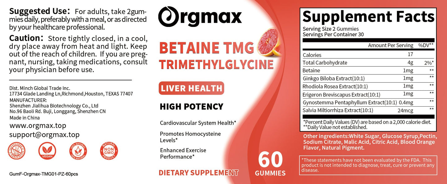 Orgmax Betaine TMG Trimethylglycine Liver Health Dietary Supplement