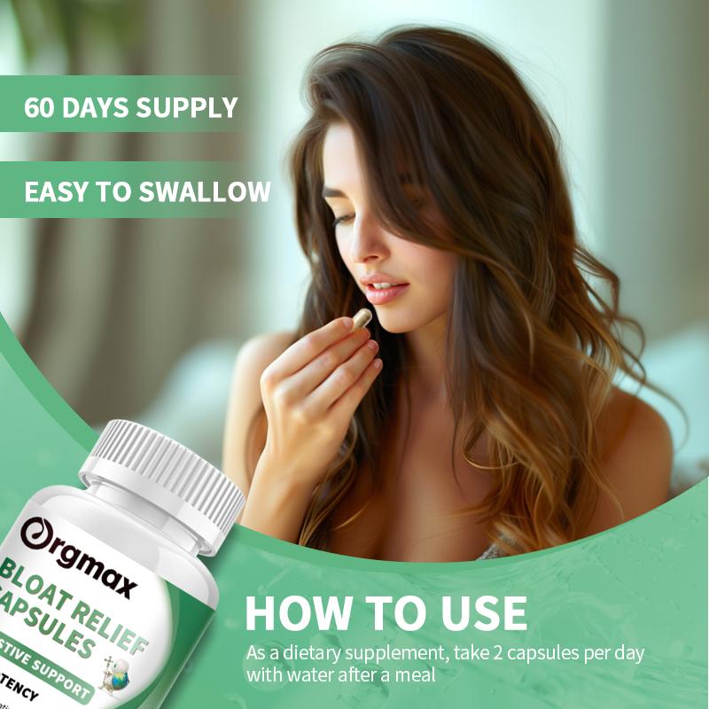 Orgmax Bloating Relief Capsules Helps Relieve Occasional Gas & Bloating After Meals, Post-Meal Comfort Support, Fennel Seeds Extract