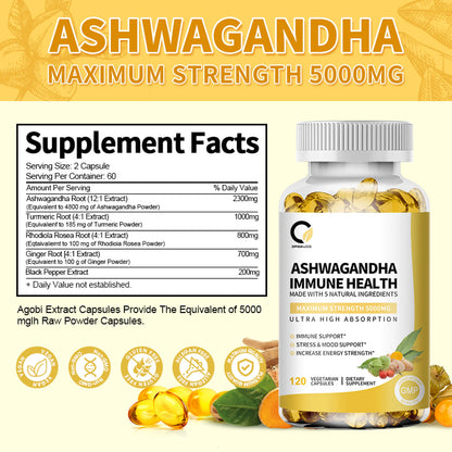 Ashwagandha Capsules 5000Mg - Ashwagandha Extract Root Long-Lasting and High Absorption Capsules for Men and Women - 120ct