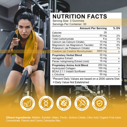Creatine Monohydrate Gummies for Men & Women, Chewables Creatine Monohydrate for Muscle Strength, Energy Boost, Pre-Workout Supplement-180 Pineapple Gummies,2 Pack