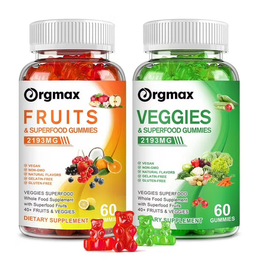 (2 Pack) Fruits and Veggies Supplement | Natural Mixed-flavor Fruit and Vegetable Gummies | Vitamins & Minerals, Vegetable Supplements | 60 Gummies