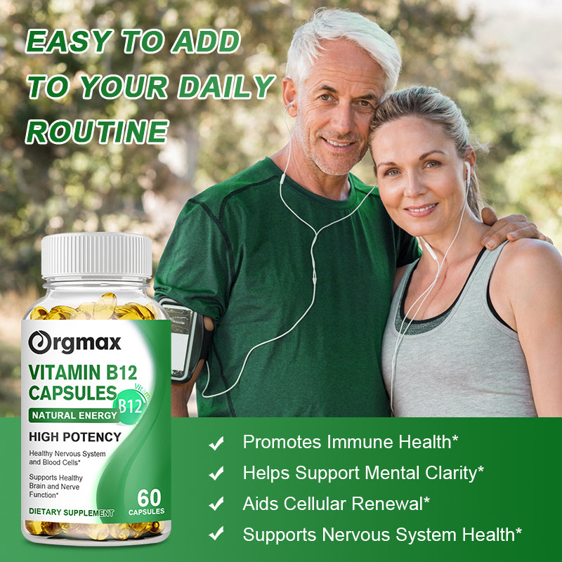 Orgmax Vitamin B12 Capsules 500mcg Natural Energy B12 and High Potency, 120 Capsules