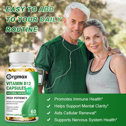 Orgmax Vitamin B12 Capsules 500mcg Natural Energy B12 and High Potency, 120 Capsules