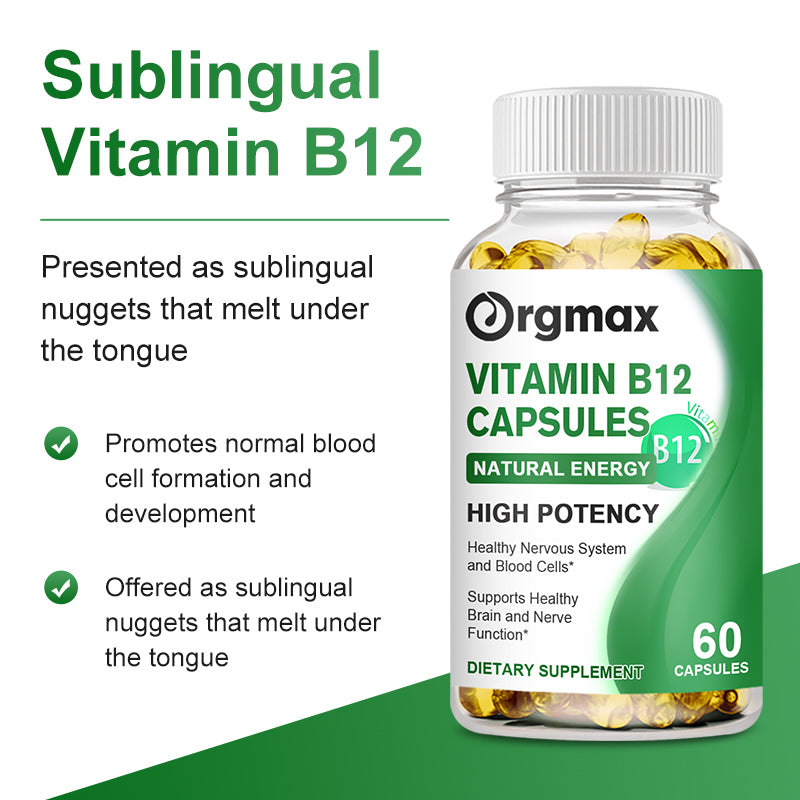 Orgmax Vitamin B12 Capsules 500mcg Natural Energy B12 and High Potency, 120 Capsules