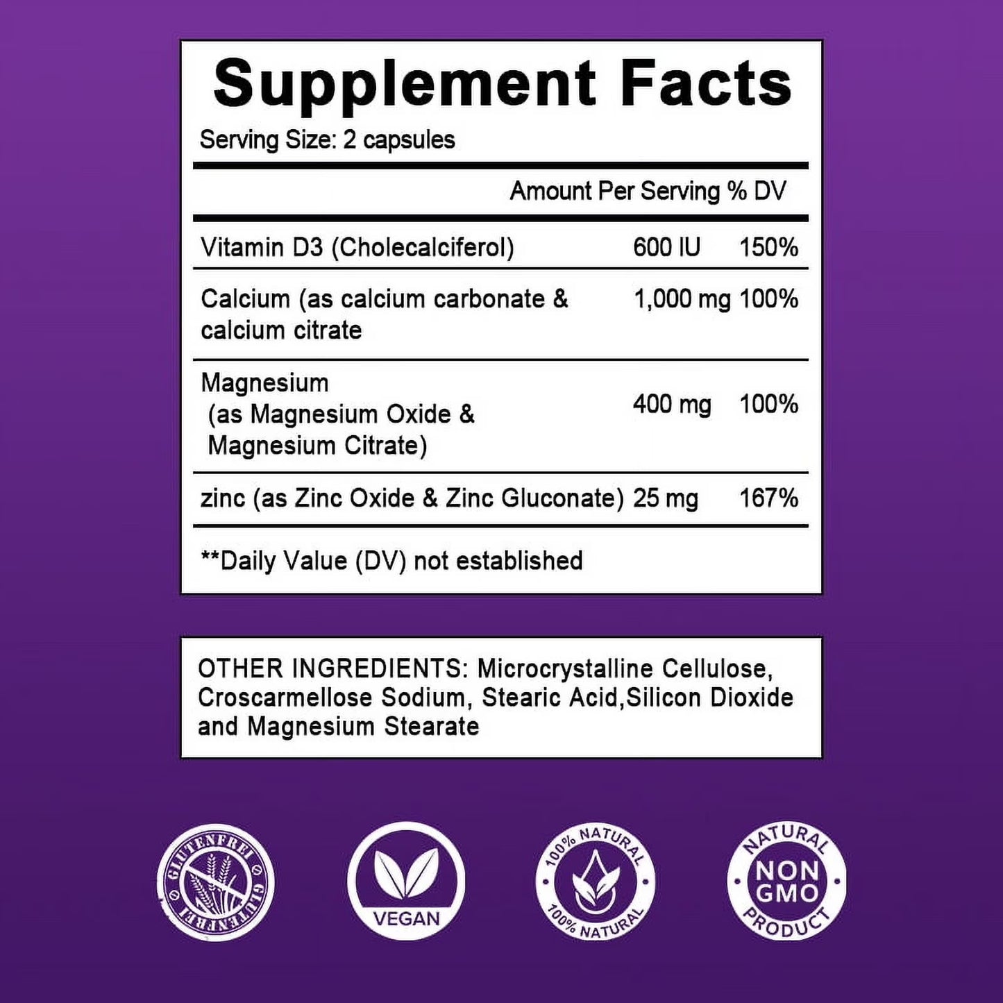 Orgmax Calcium Magnesium Zinc Capsules with Vitamin D3 Supplement - 120 Capsules