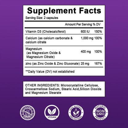 Orgmax Calcium Magnesium Zinc Capsules with Vitamin D3 Supplement - 120 Capsules