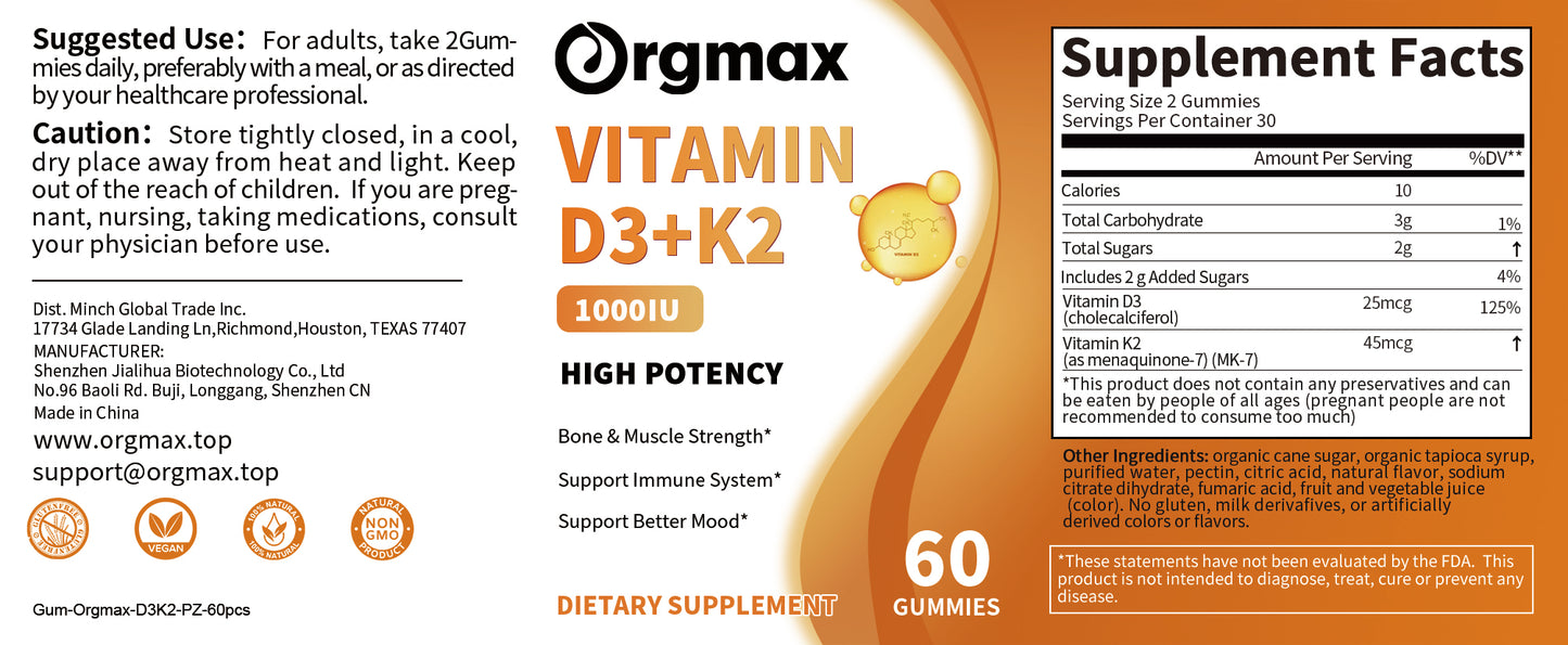 Orgmax Vitamin D3+K2, Muscle, Immune System & Mood Support