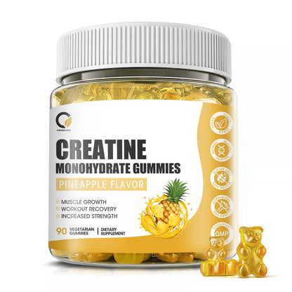 Creatine Monohydrate Gummies for Men & Women, Chewables Creatine Monohydrate for Muscle Strength, Energy Boost, Pre-Workout Supplement-90 Pineapple Gummies