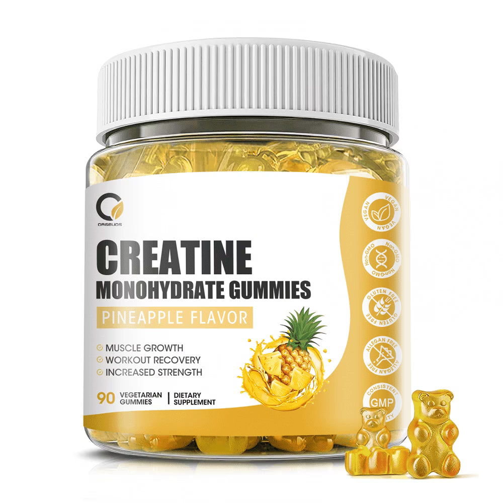 Creatine Monohydrate Gummies for Men & Women, Chewables Creatine Monohydrate for Muscle Strength, Energy Boost, Pre-Workout Supplement-90 Pineapple Gummies
