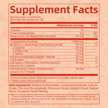 (2 Pack)Creatine Monohydrate Gummies for Women & Men, Boost Focus, Strength, and Endurance, Gluten-Free, Non-GMO, 4 Grams of Creatine per Serving