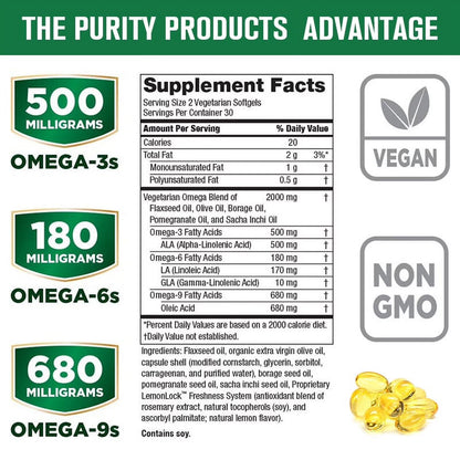 (2 Pack) Omega 3 6 9 Vegan Capsules | 5 in 1 Essential Fatty Acid Complex - 240 Count
