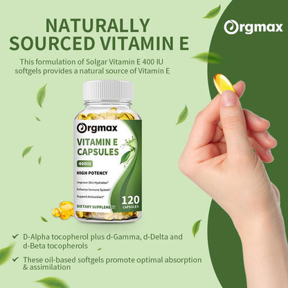 Orgmax Vitamin E 180 mg (400 IU), High Potency Vitamin Capsules, 120 Count