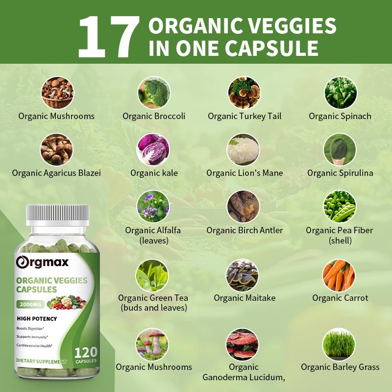 17 in 1 Daily Superfoods Capsules Supplement with Organic Spinach For Digestive and Cardiovascular Health