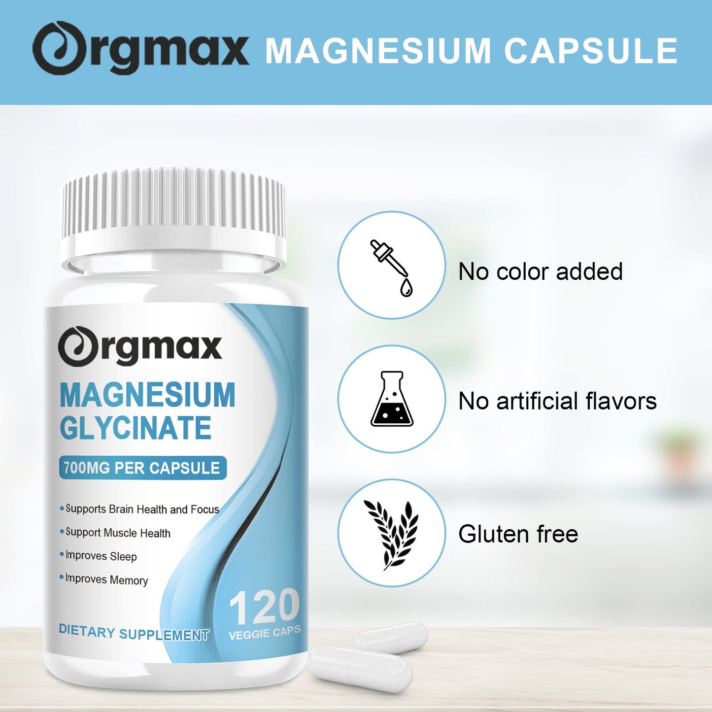Orgmax Magnesium Glycinate capsule Magnesium Nutrition Diet Supplement Memory weak Bone joint Health Sleep Quality Muscle cramps