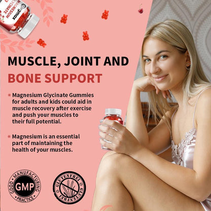 Orgmax Magnesium Glycinate Gummies Vitamin Calcium Pottasium Coenzyme Q10 60Pcs Sour Cherry Flavour Sleep Quality Supplement