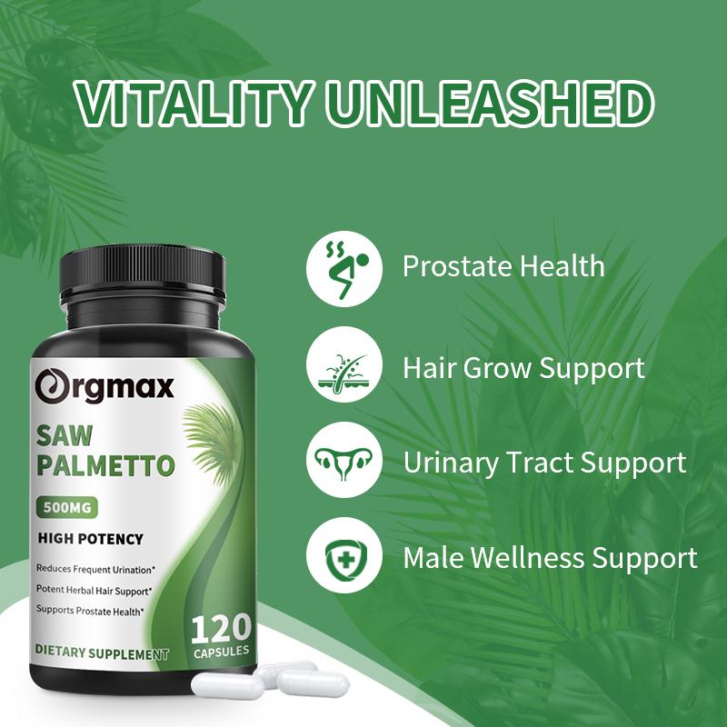 Orgmax Saw Palmetto capsules Boosts Nitric Oxide Energy Stamina Hormones Balance Hair Thinning Relief Skin Beauty Health