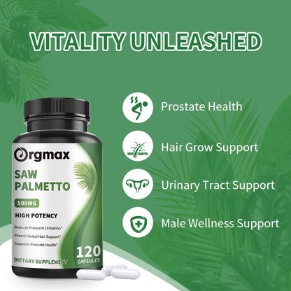 Orgmax Saw Palmetto capsules Boosts Nitric Oxide Energy Stamina Hormones Balance Hair Thinning Relief Skin Beauty Health