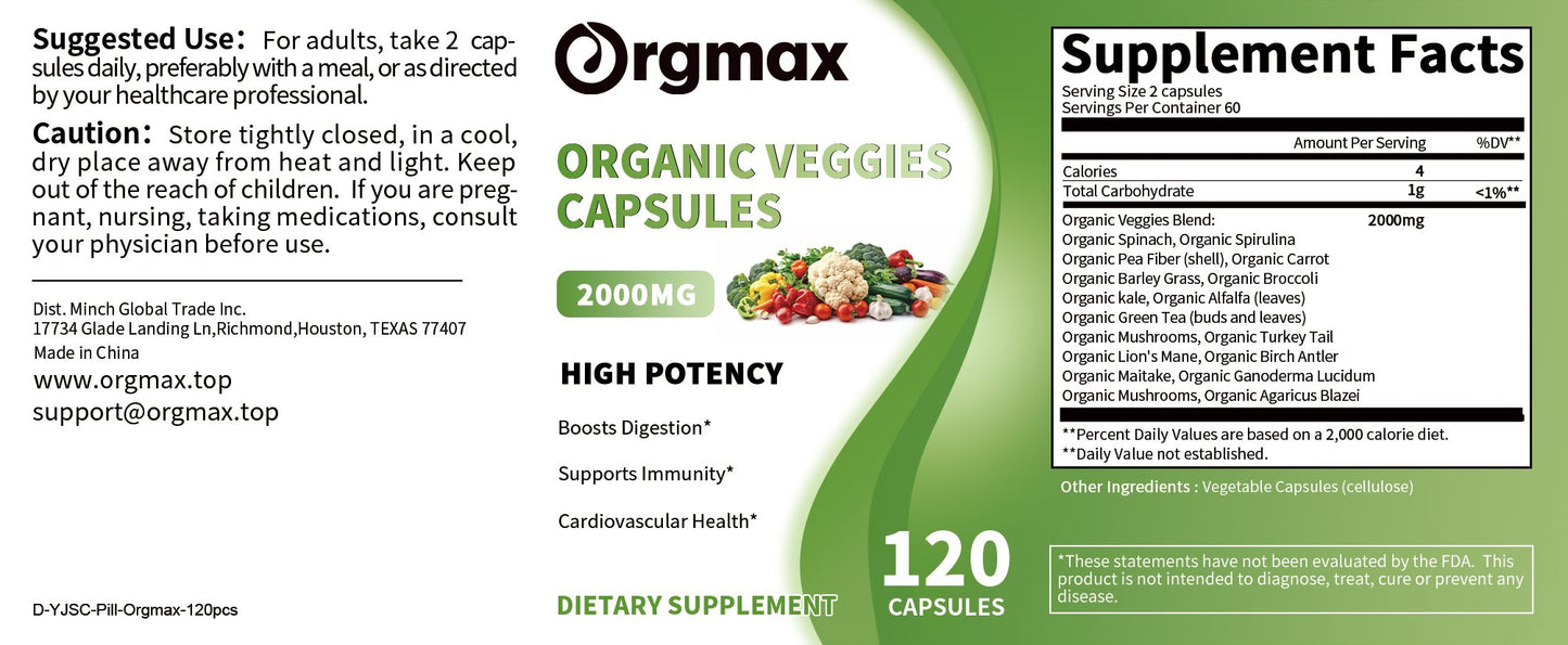 17 in 1 Daily Superfoods Capsules Supplement with Organic Spinach For Digestive and Cardiovascular Health