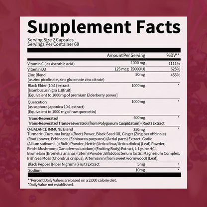 Quercetin Elderberry 1000MG High Potency Capsules Dietary Supplement