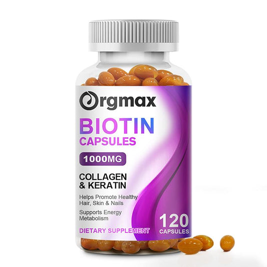 Orgmax Biotin Capsules Hair, Skin & Nails Supplement - Conditioned, Healthy Skin - Strong, Thick, Shiny Hair & Nails - Non-GMO Formula
