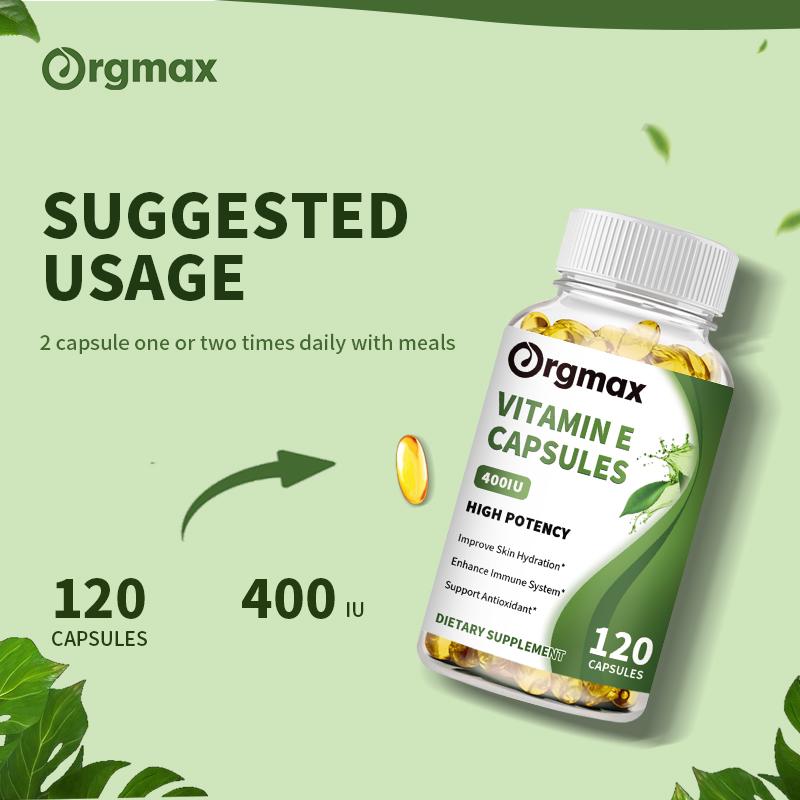 Orgmax Vitamin E 180 mg (400 IU), High Potency Vitamin Capsules, 120 Count