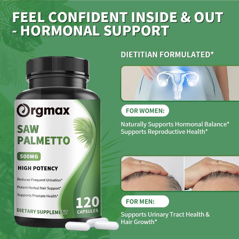 Orgmax Saw Palmetto capsules Boosts Nitric Oxide Energy Stamina Hormones Balance Hair Thinning Relief Skin Beauty Health
