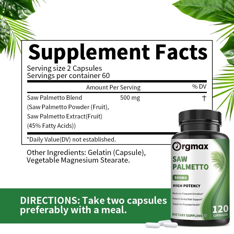 Orgmax Saw Palmetto capsules Boosts Nitric Oxide Energy Stamina Hormones Balance Hair Thinning Relief Skin Beauty Health