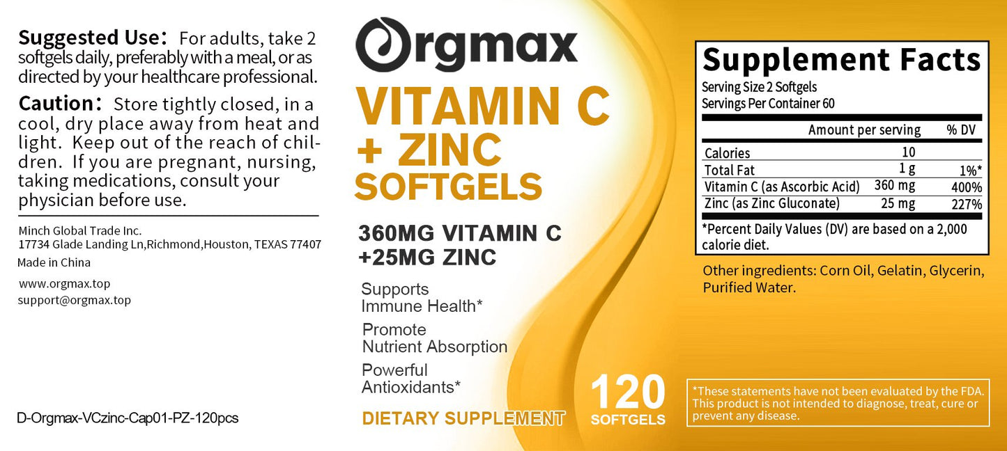 Vitamin C Bioavailable Supplement With Zinc Ascorbic Acid & Zinc Oxide Non-GMO & Gluten-Free Formula