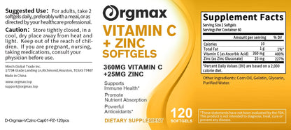 Vitamin C Bioavailable Supplement With Zinc Ascorbic Acid & Zinc Oxide Non-GMO & Gluten-Free Formula