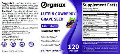 Orgmax Lutein Cowberry Grape Seed Eye Health Dietary Supplement