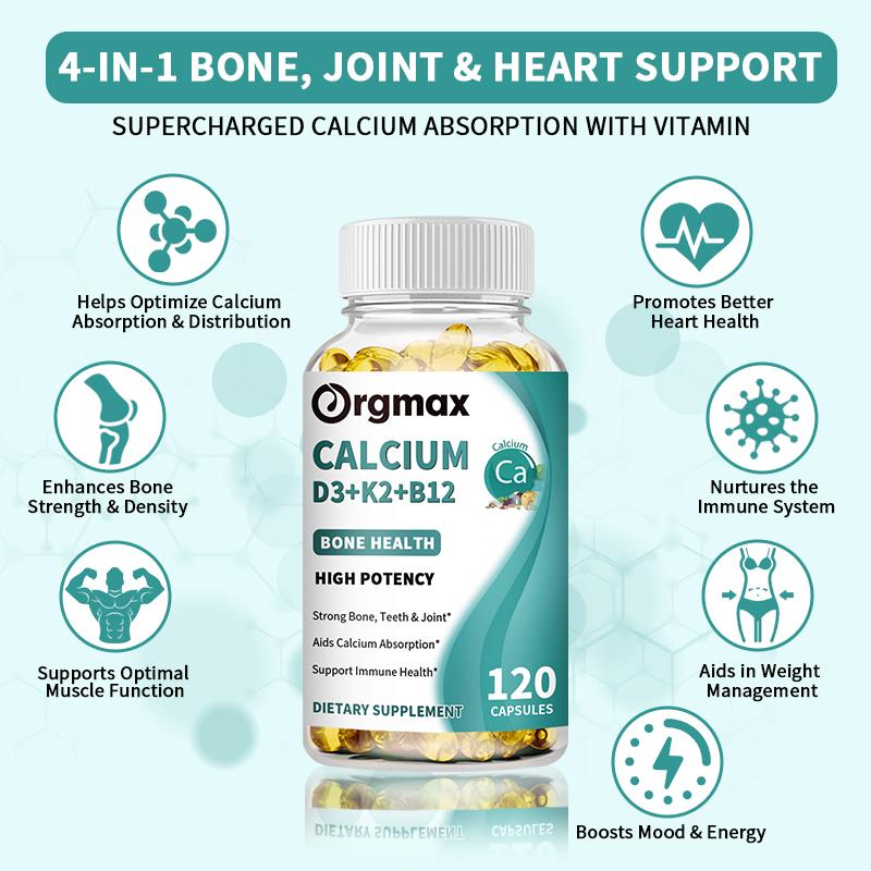 Vitamin D3+K2+B12 Supplement for Regulate Calcium Metabolism Bone Health & Mood Balance Supplement Immunity System