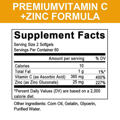Vitamin C Bioavailable Supplement With Zinc Ascorbic Acid & Zinc Oxide Non-GMO & Gluten-Free Formula