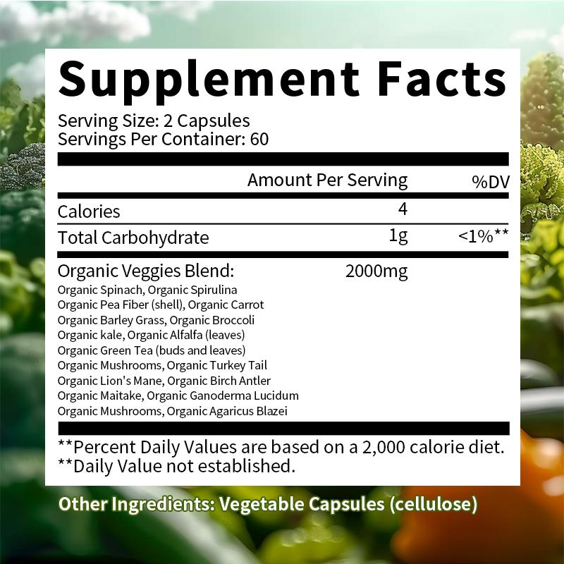 17 in 1 Daily Superfoods Capsules Supplement with Organic Spinach For Digestive and Cardiovascular Health